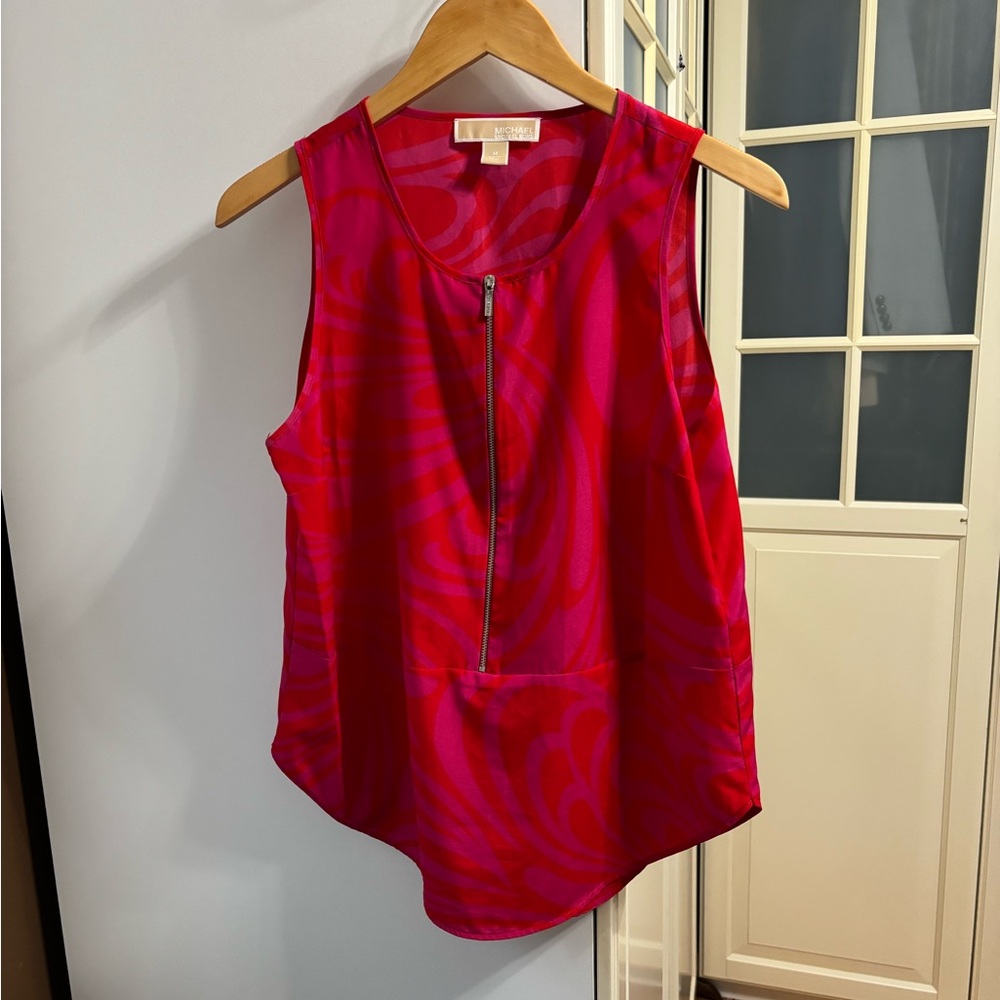 Red and Hot Pink Sleeveless Top with Zipper Detail
